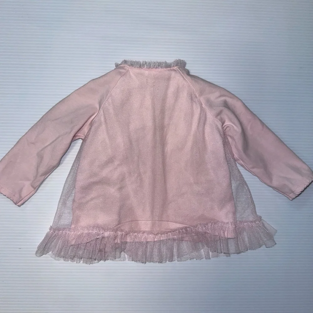 Girl Mud Pie Blouse 3-6M Pink ruffle baby flowers fancy tulle embellishment
